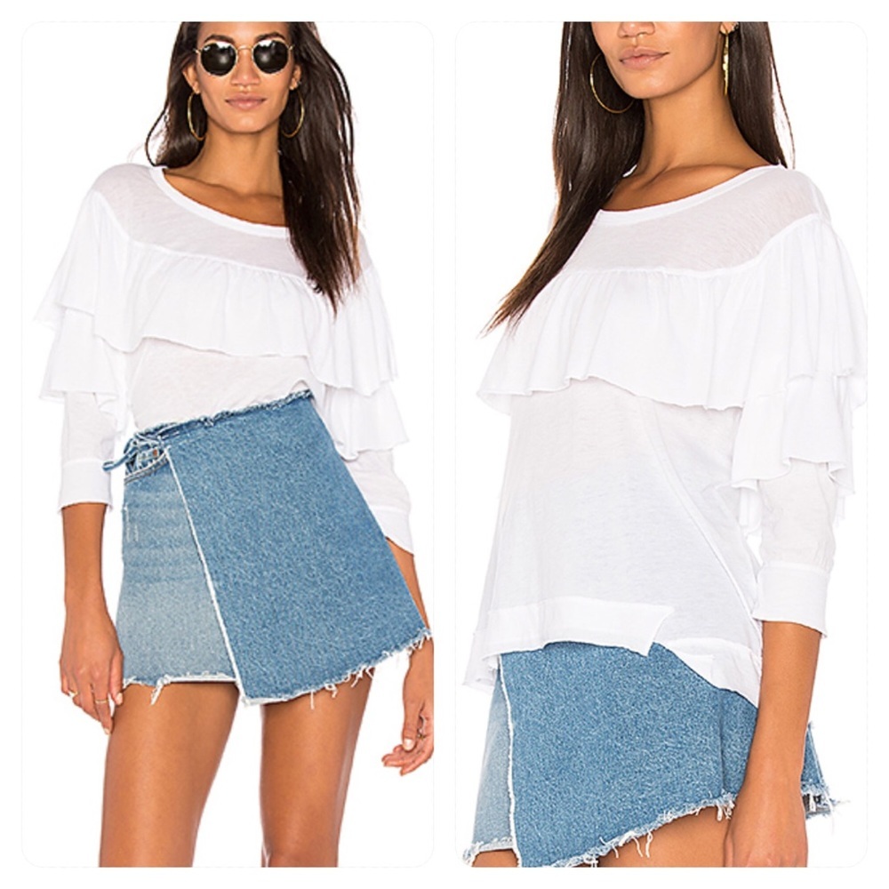 New Wilt Ruffle Shifted Sweatshirt in White